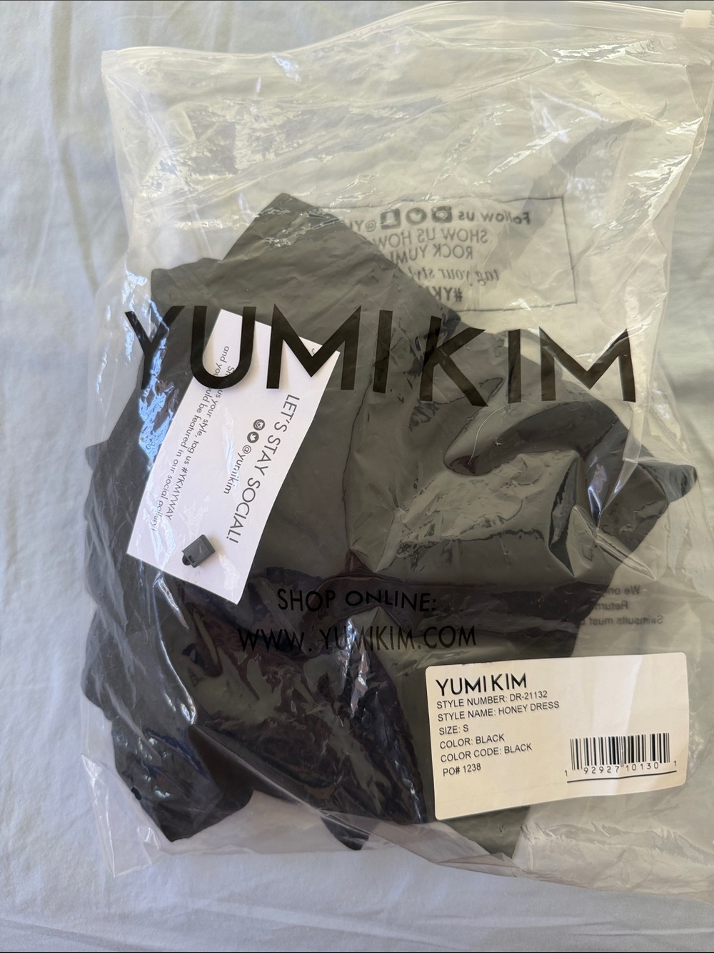 Yumi Kim Black Honey Dress in Protective Packaging